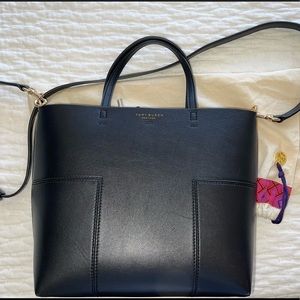 Tory Burch black Block-T mini leather tote